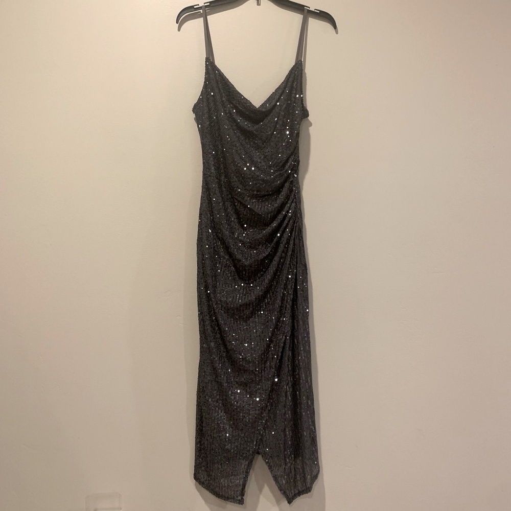 Charcoal Grey Sequin Midi Dress